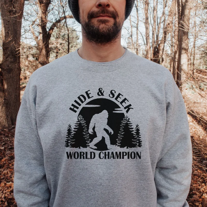 Bigfoot Hide and Seek Champ Sweatshirt Sasquatch Hoodie or Crewneck *UNISEX FIT* Hip Women's Retro Bigfoot Hide and Seek Champ Sweatshirt Sasquatch Hoodie or Crewneck *UNISEX FIT* Hip Women's Retro