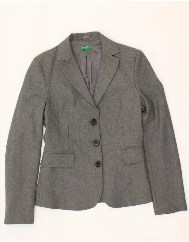 BENETTON Womens 3 Button Blazer Jacket IT 38 XS Grey Polyester Refined Women's Classic BENETTON Womens 3 Button Blazer Jacket IT 38 XS Grey Polyester Refined Women's Classic