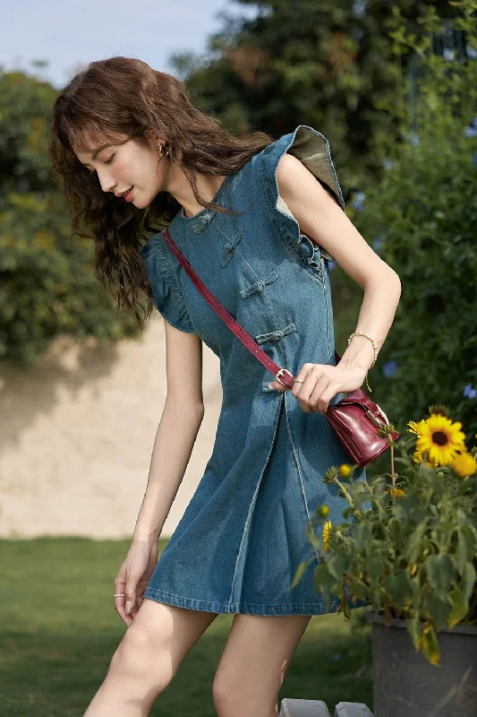 Midi Denim Dress for Women Classic Women's Pin - striped