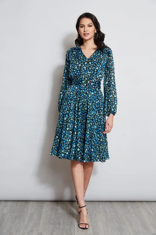 Floral Long Sleeve Belted Dress Refined Women's Velvet