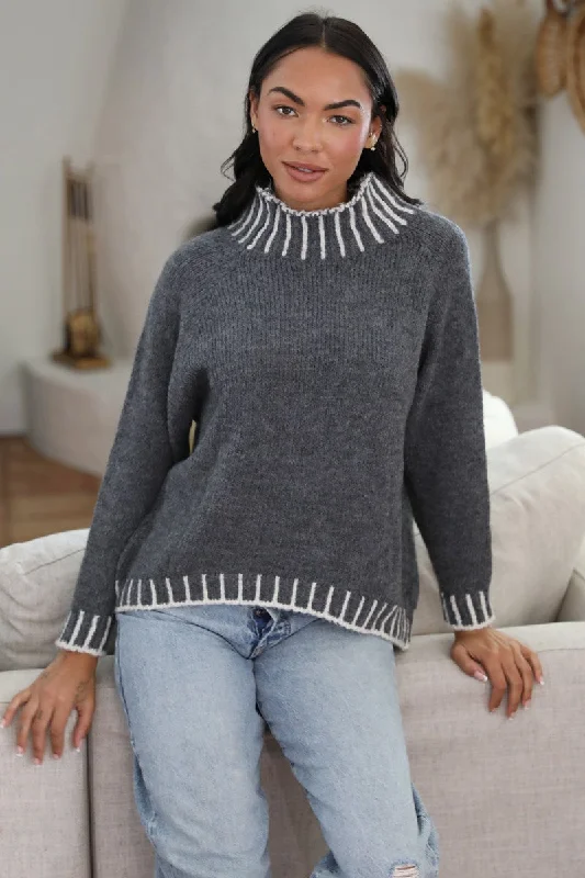 Gray Sweater with Stitching