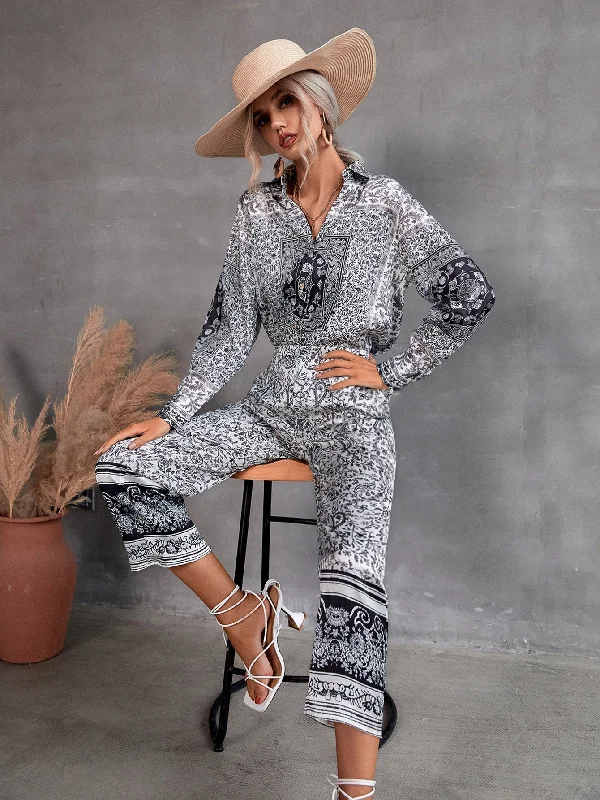 Boho Paisley Pocket High Waist Long Women Pants Stylish Women's Tropical 