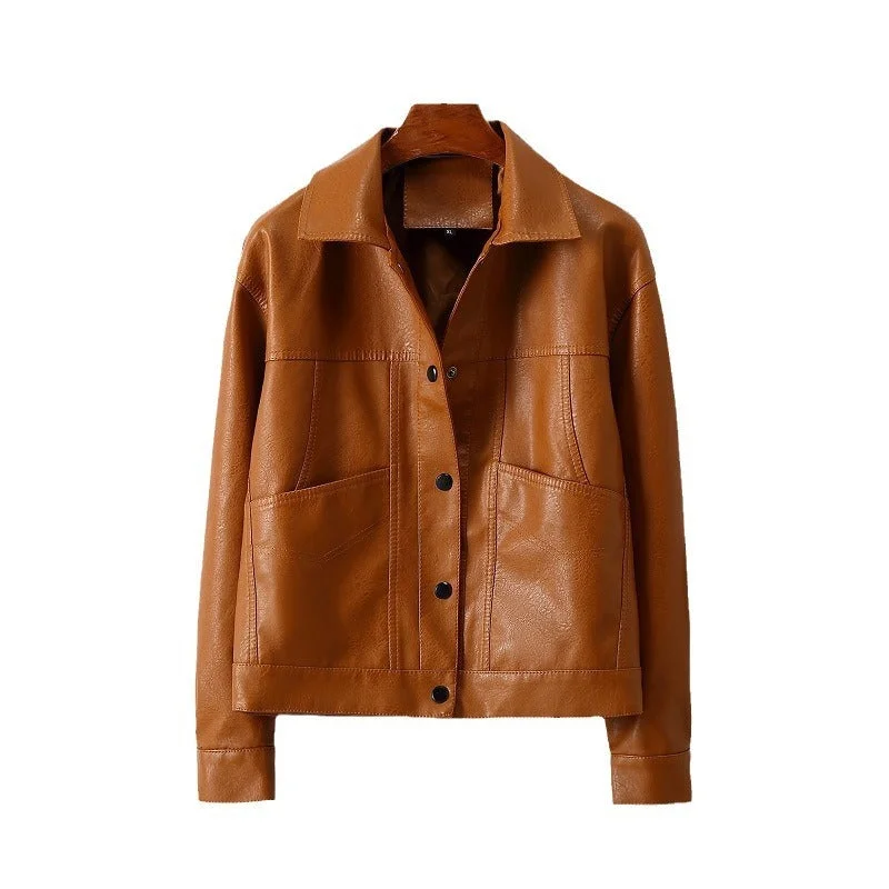 Women's Lapel Short Small Leather Coat Sustainable Organic