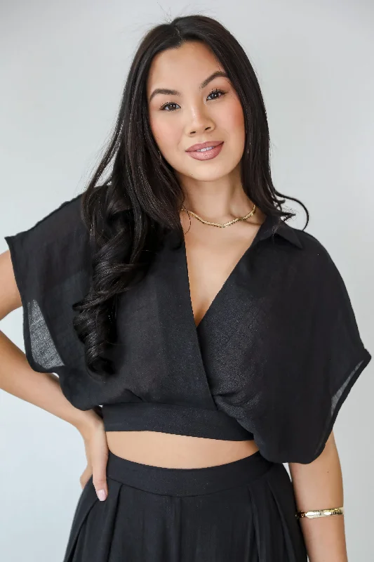 Delightful Direction Black Cropped Blouse - DU DEAL