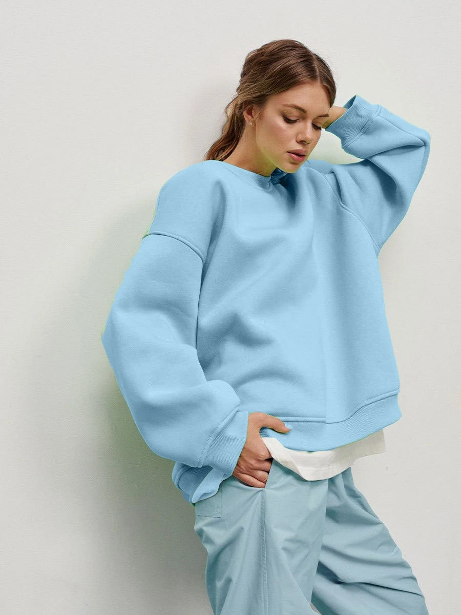 30% Cotton Oversized Women Autumn Winter Soft Warm Long Sleeve Hoody Monochromatic Office Style