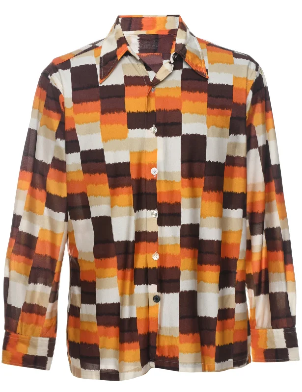 1970s Patterned Shirt - L Casual Women's Loose - fitting