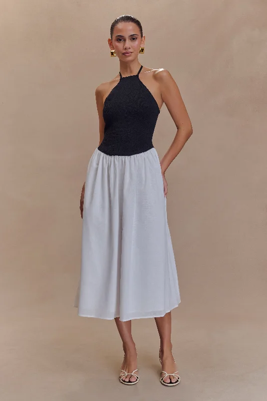 Katie Knit And Linen Midi Dress - Black/White