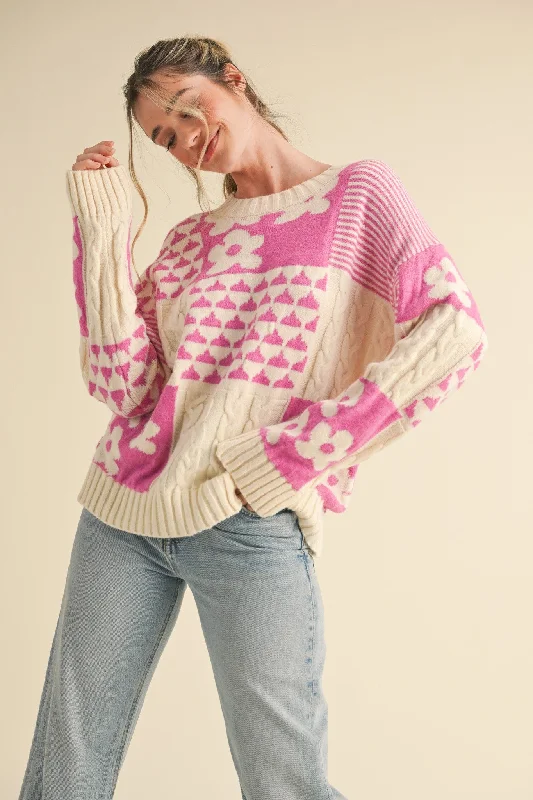 Aurelia Floral Oversized Cable Sweater Vacation