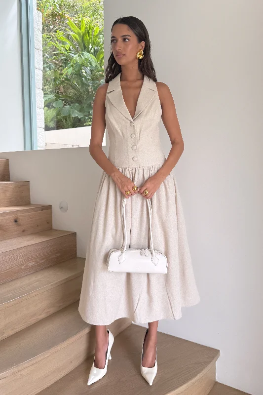 Valery Linen Midi Collar Dress - Natural Sporty Women's Tennis