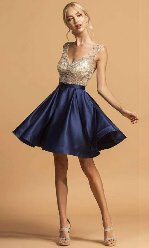 Aspeed Design - S2124 Cap Sleeve Bejeweled Satin Dress Country