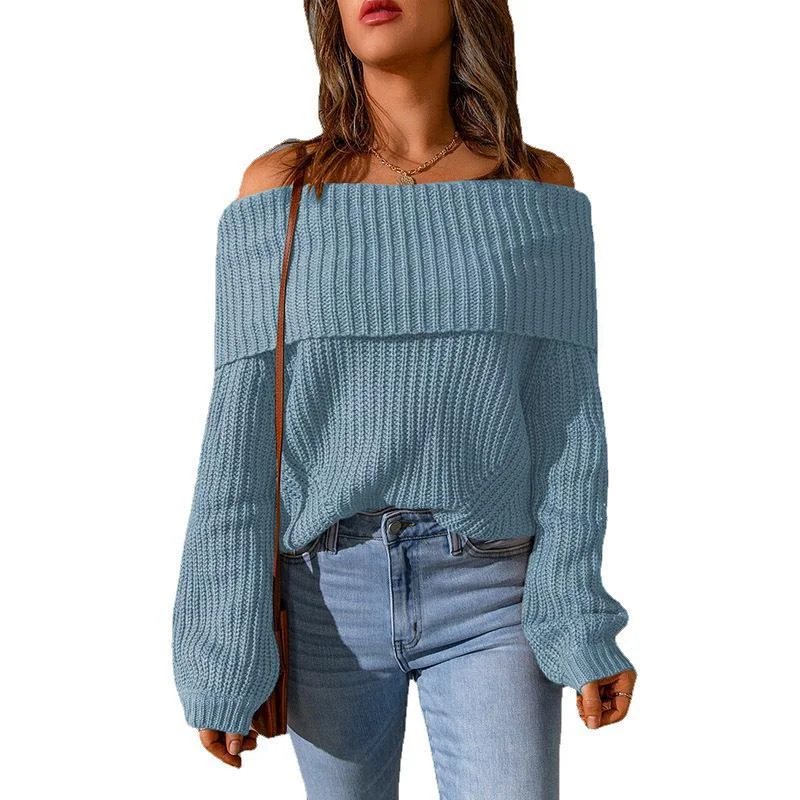One-Shoulder Loose Pullover Knitted All-Match Sweater Wholesale Women'S Top Stylish Women's Tropical 
