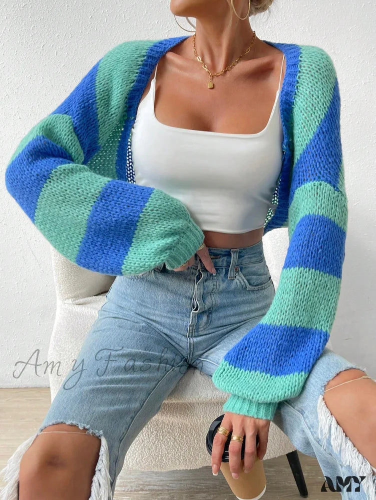 Amy Fashion - Color Block Drop Shoulder Duster Cardigan Refined Women's Velvet