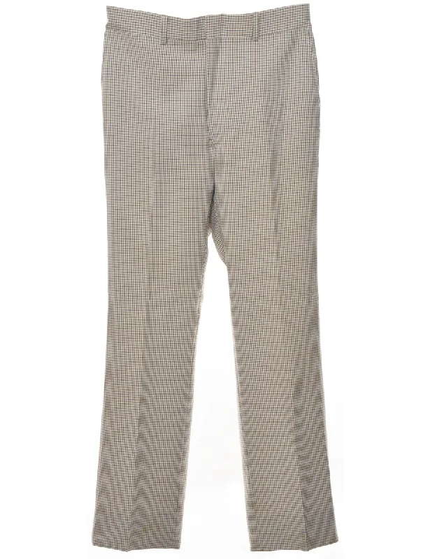 1970s Checked Pattern Light Brown Trousers - W32 L32 Elegant Women's Formal 