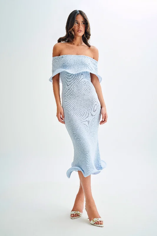 Molly Off Shoulder Knit Midi Dress - Sky Blue Luxurious Women's High -  end