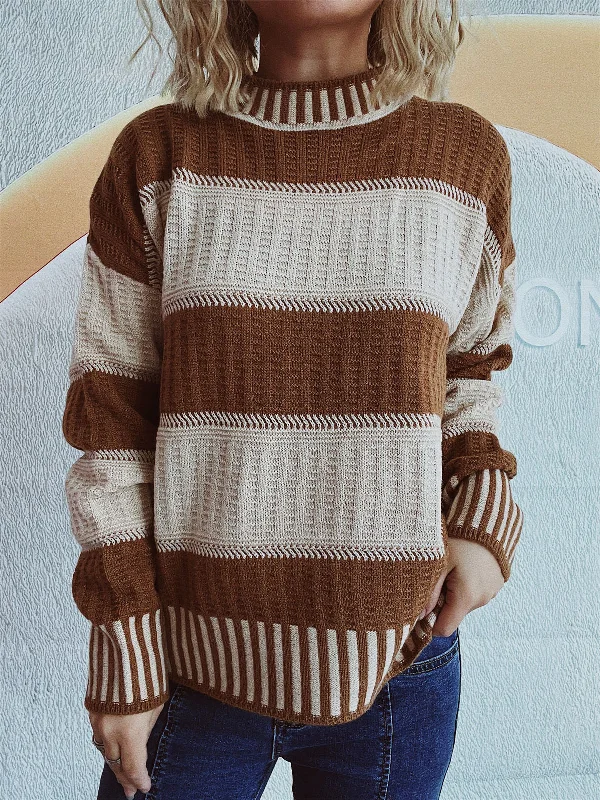 Contrast Round Neck Long Sleeve Sweater | Winter Fashion | Trending Sweaters Modern Women's Tech