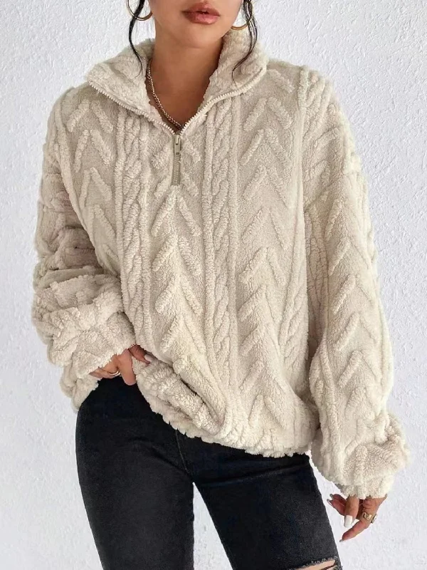 Fuzzy Quarter Zip Long Sleeve Sweatshirt | Winter Fashion