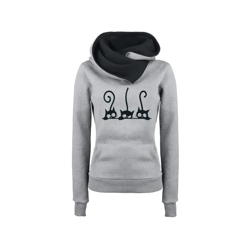 Cat Prined Oversized Hoodie Modern Women's 