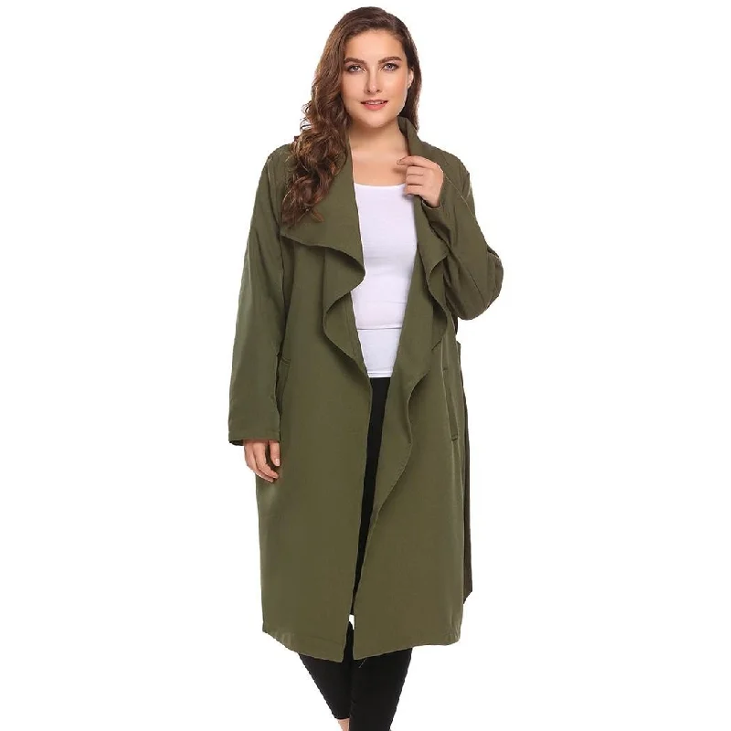 ANALUKE Draped Open Front  Trench Coat Cool Women's Distressed