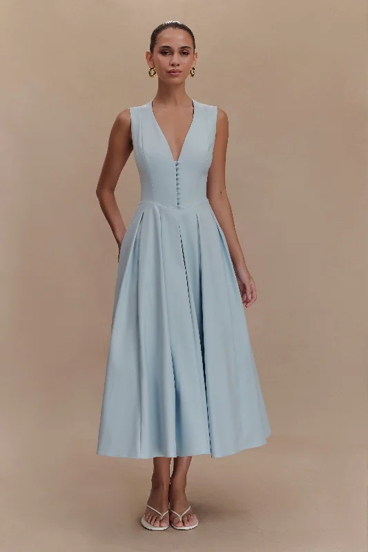 Keely Cotton Sleeveless Midi Dress - Sky Blue Cozy Women's Winter