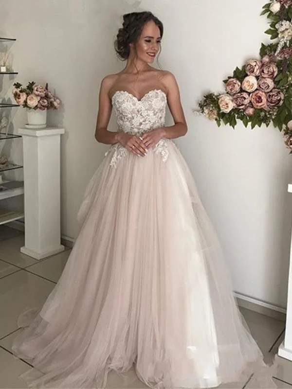 Elegant Sweethart Sleeeveless A-Line Tulle Wedding Dresses Vacation