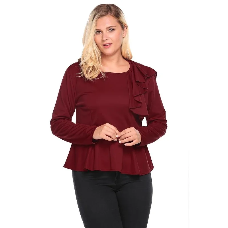 ANALUKE Ruffles Slim Fit Peplum Long Sleeve T-Shirt