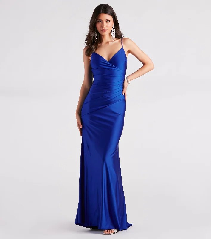 Aubree Formal Satin Mermaid Dress Laid - back Women's Style