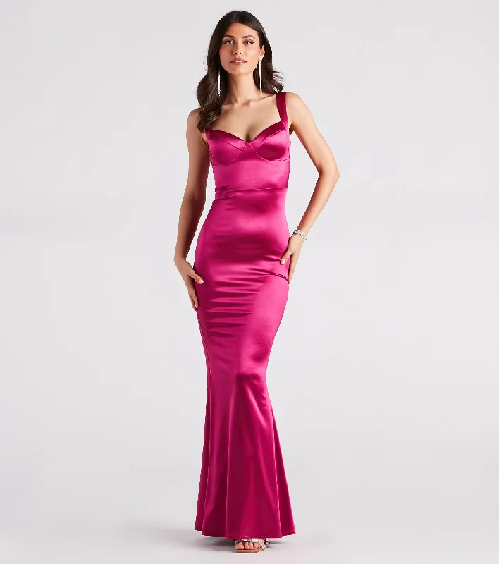 Maddy Formal Satin Cross-Back Mermaid Dress Refined Women's Classic 
