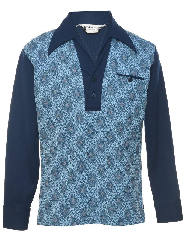 1970s Floral Print Blue Shirt  - S Trendy Women's 