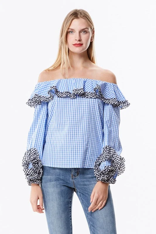 Off The Shoulder Gingham Blouse Disco