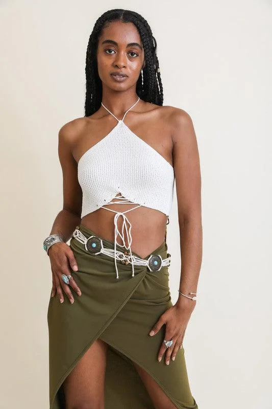 Leto Lace-Up Halter Knit Bralette Earthy Women's 