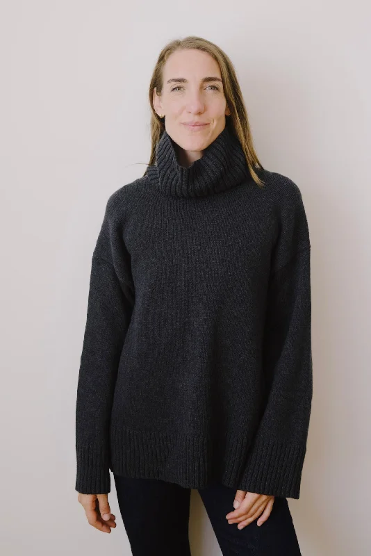 turtle neck - knit - dark grey Trendy Women's 