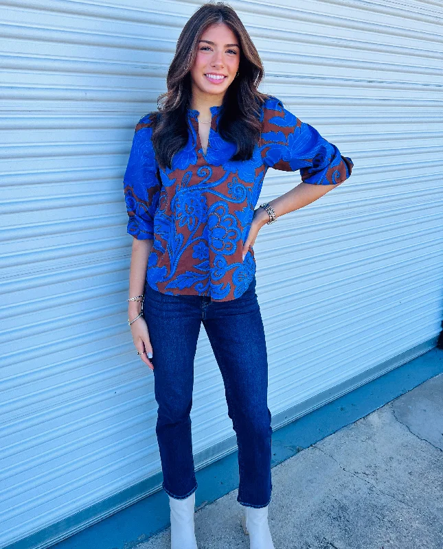 SOMETHING ABOUT HER BROWN FLORAL PRINT TOP Relaxed Women's Beachy