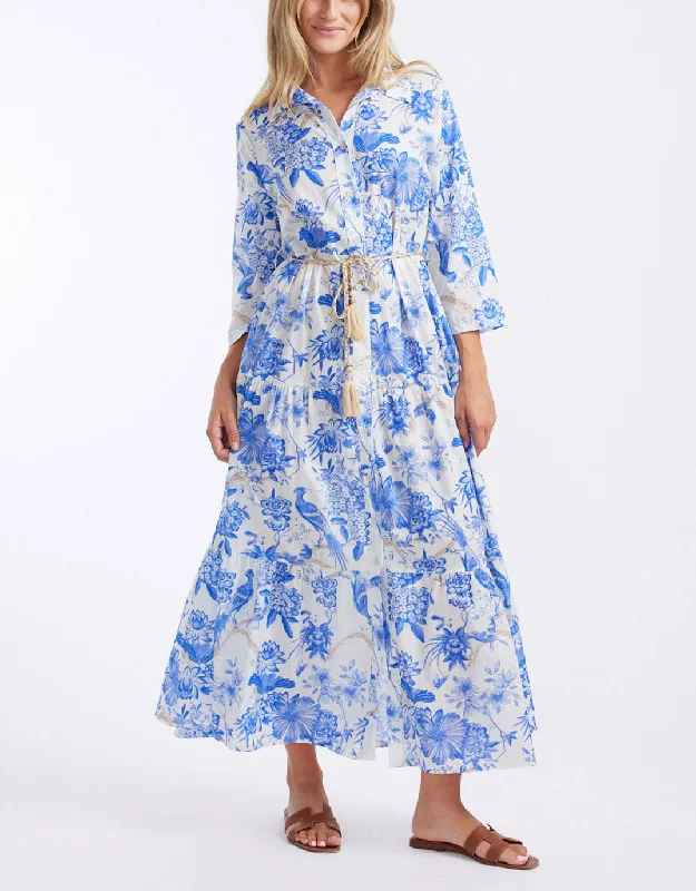 Ladies Who Lunch Dress - Bright Blue Flower