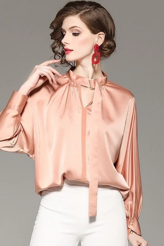 Peach Dolman Sleeve Satin Blouse