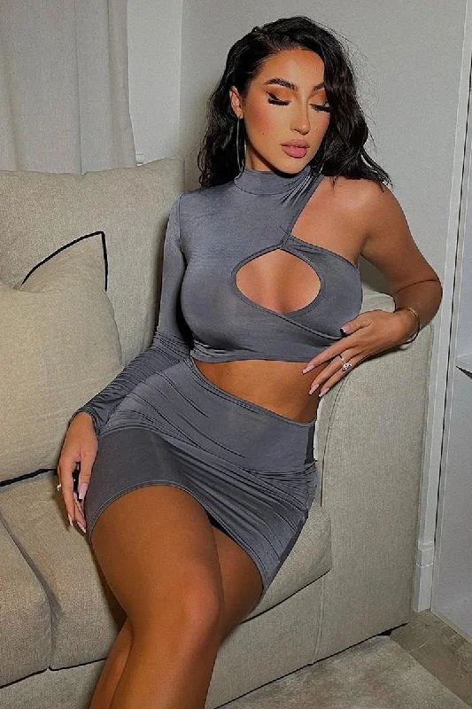 Charcoal Grey Cut Out Mini Dress - Halle Contemporary 
