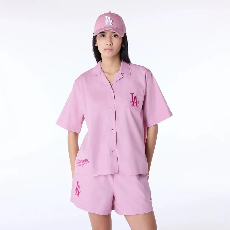 LA Dodgers Womens MLB Script Revere Dark Pink T-Shirt Monochromatic Office Style