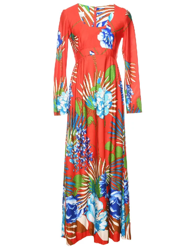 1970s Floral Print Maxi Dress - S Dynamic Women's Moto