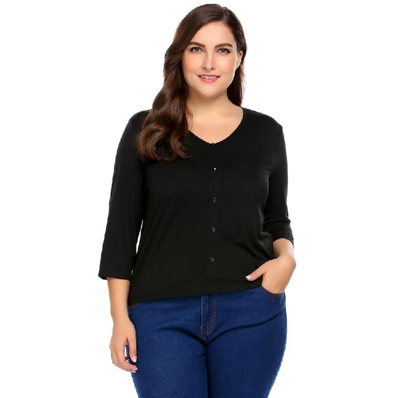 ANALUKE Casual V-Neck 3/4 Long Sleeve T-Shirt Tops Rugged Women's Outdoor 