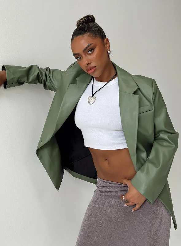 Jocelyn Faux Leather Blazer Olive Green purpose