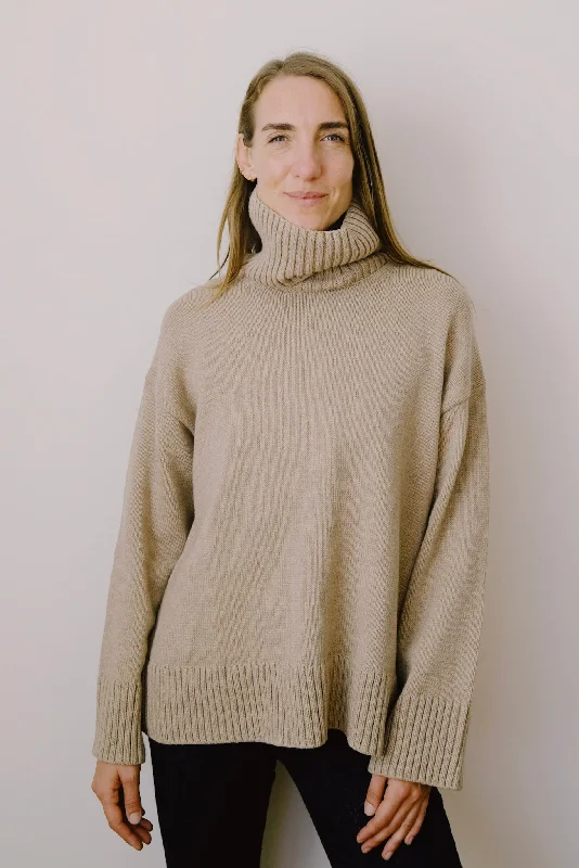 turtle neck - knit - taupe Laid - back Women's Style