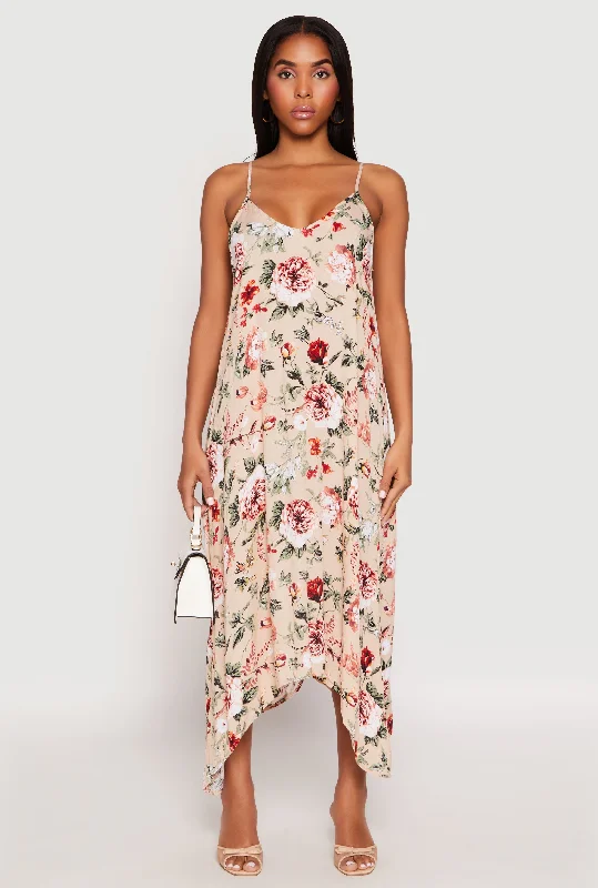 Floral Sharkbite Hem V Neck Dress Earthy Women's 