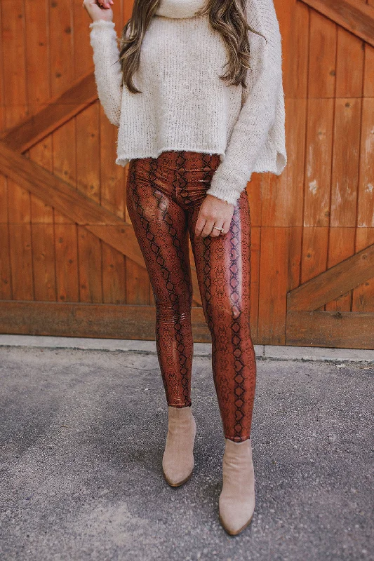 Mila Patent Vegan Leather Legging - Cognac Snake Tough Women's Military - inspired