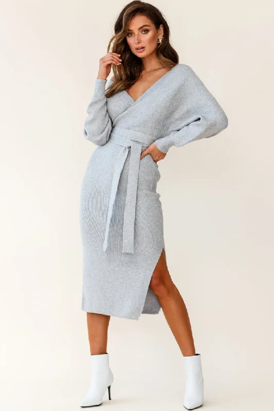 Cameo Batwing Knit Midi Dress Grey Modern Women's 