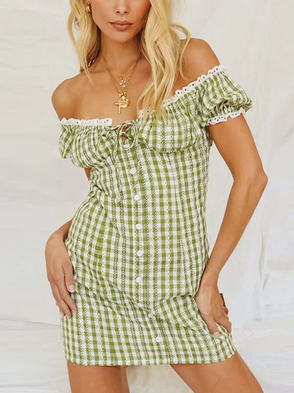 BerryBetty - Lace Trim Plaid Dress Laid - back Women's Vibe