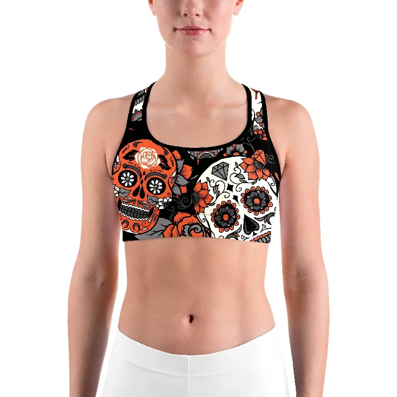 Orange Sugar Skull Sports bra