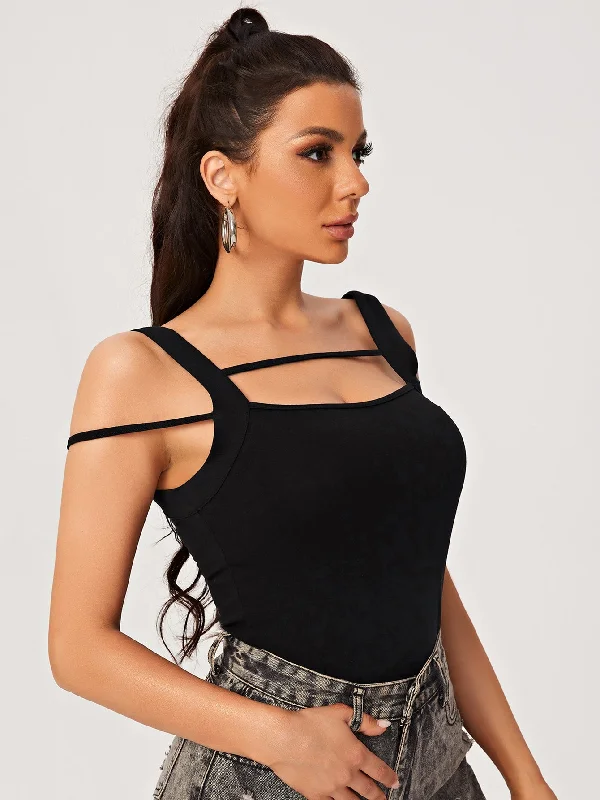 Casual Plain Straps Regular Women Tank Top & Cami Edgy Women's Punk