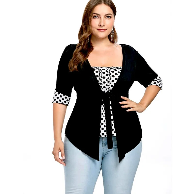 ANALUKE Ruffle Polka Half Long Sleeve T-Shirt