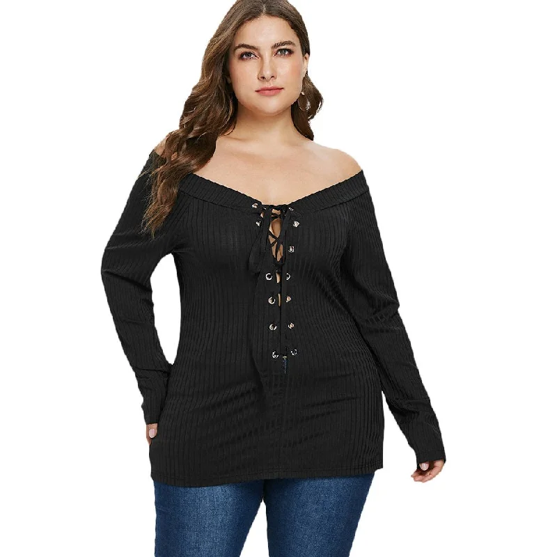 ANALUKE Sexy Up Off Shoulder Long Sleeve Blouse