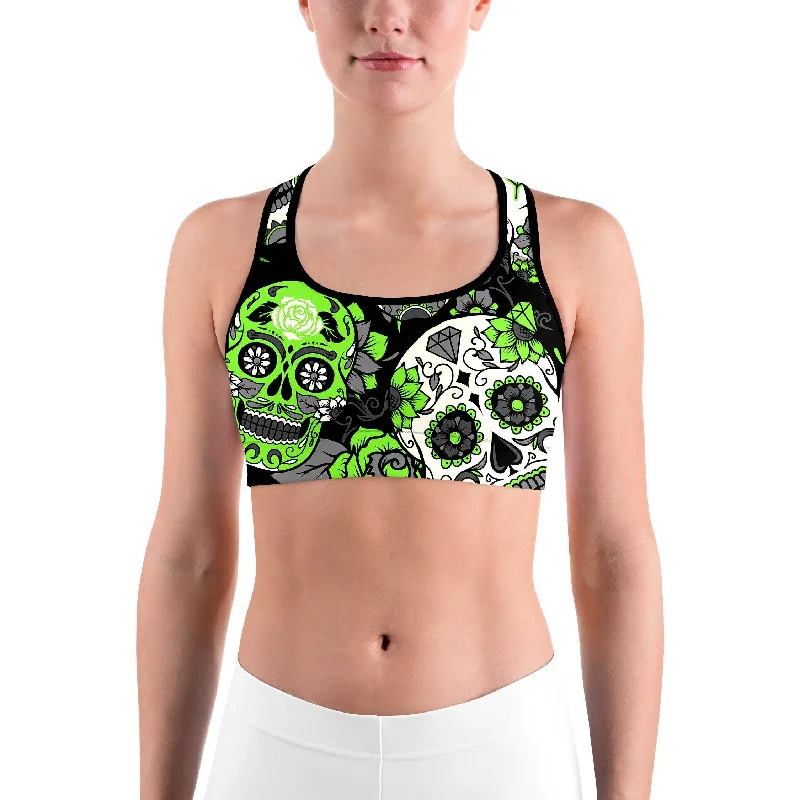 Lime Green Sugar Skull Sports bra Sophisticated Women's Tailored