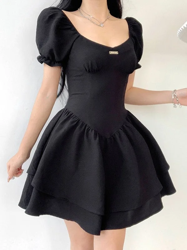 BerryBetty - Black Puff Sleeve Corset Mini Dress